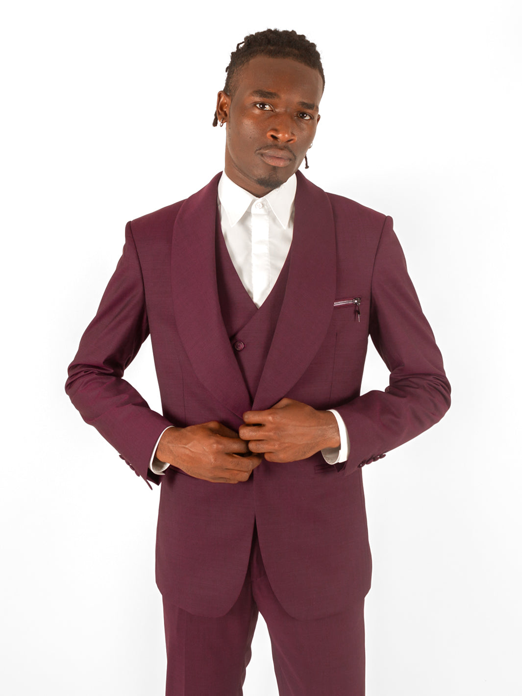 BURGUNDY THREE-PIECE SUIT